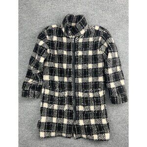 Satwater Luxe Coat Women's XS Black Cream Plaid Sherpa Full Zip Long Jacket